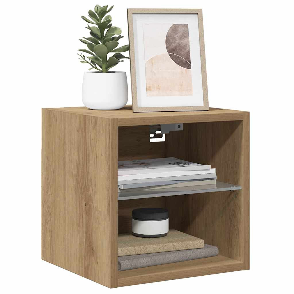 væghængte tv-borde 2 stk. med LED-lys 30x28,5x30 cm artisan eg