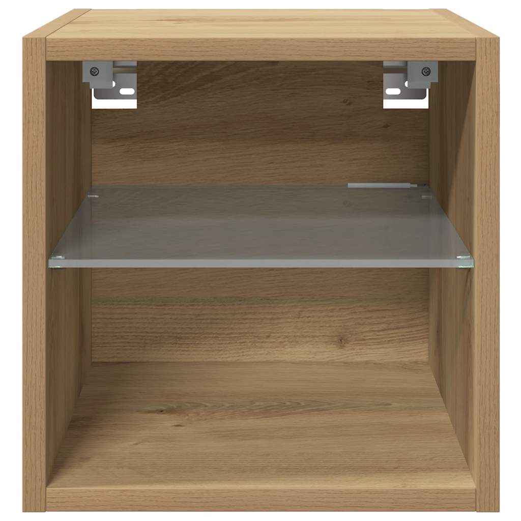 væghængte tv-borde 2 stk. med LED-lys 30x28,5x30 cm artisan eg