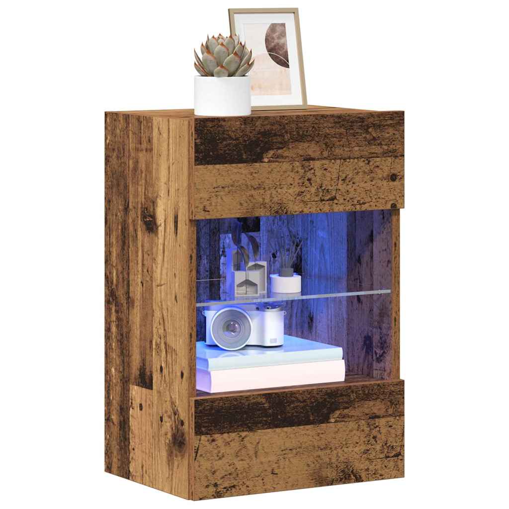væghængte skabe til TV 2 stk. med LED-lys 40x30x60,5 cm antikt træ