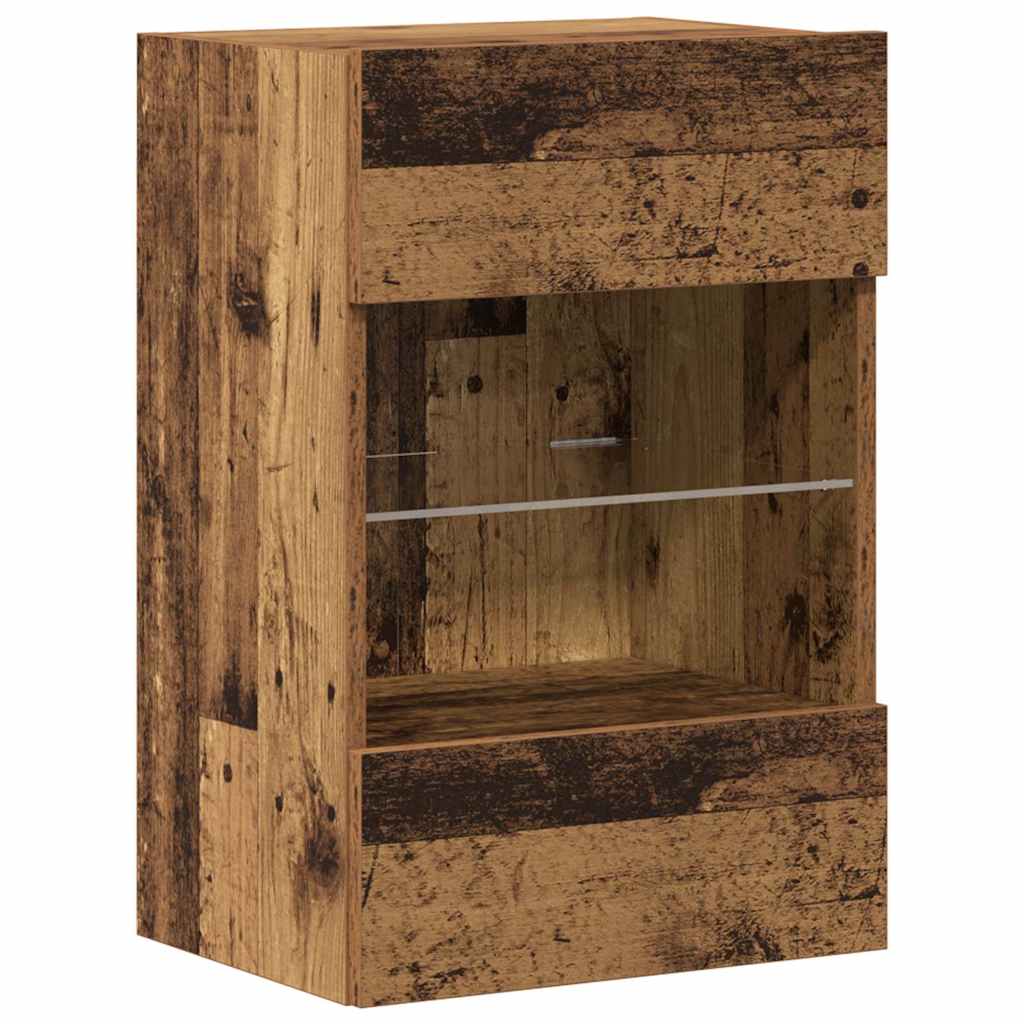 væghængte skabe til TV 2 stk. med LED-lys 40x30x60,5 cm antikt træ