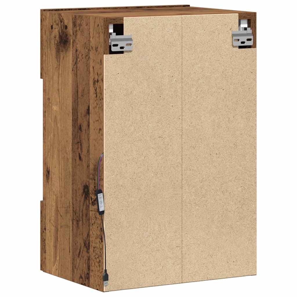 væghængte skabe til TV 2 stk. med LED-lys 40x30x60,5 cm antikt træ