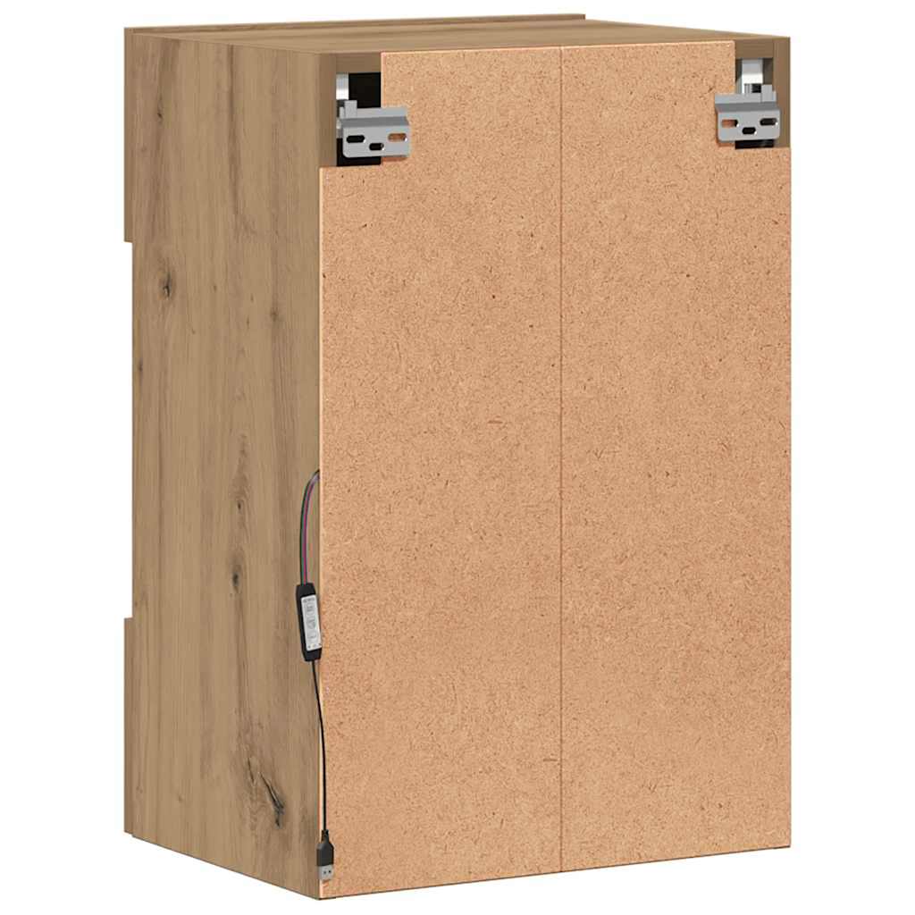 væghængte skabe til TV 2 stk. med LED-lys 40x30x60,5 cm kunsteg