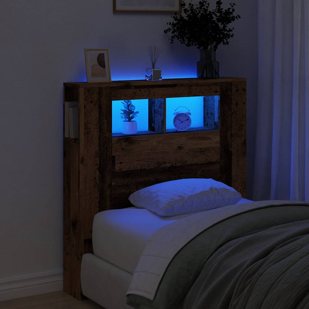 sengegavl med LED 100x18,5x103,5 cm konstrueret træ antikt træ