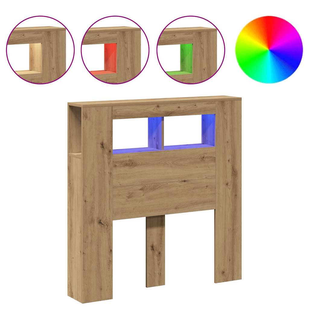 sengegavl m. LED-lys 100x18,5x103,5 cm konstrueret træ kunsteg