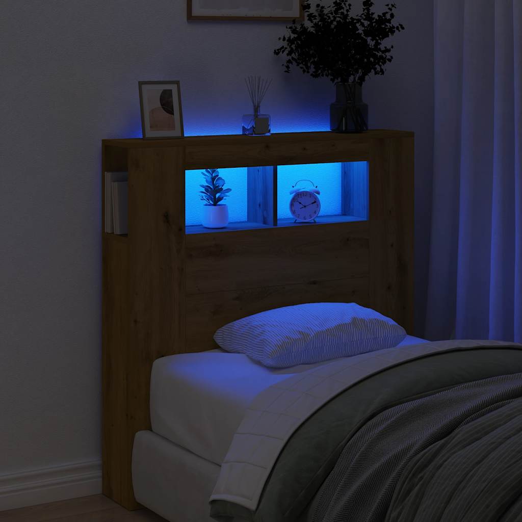 sengegavl m. LED-lys 100x18,5x103,5 cm konstrueret træ kunsteg