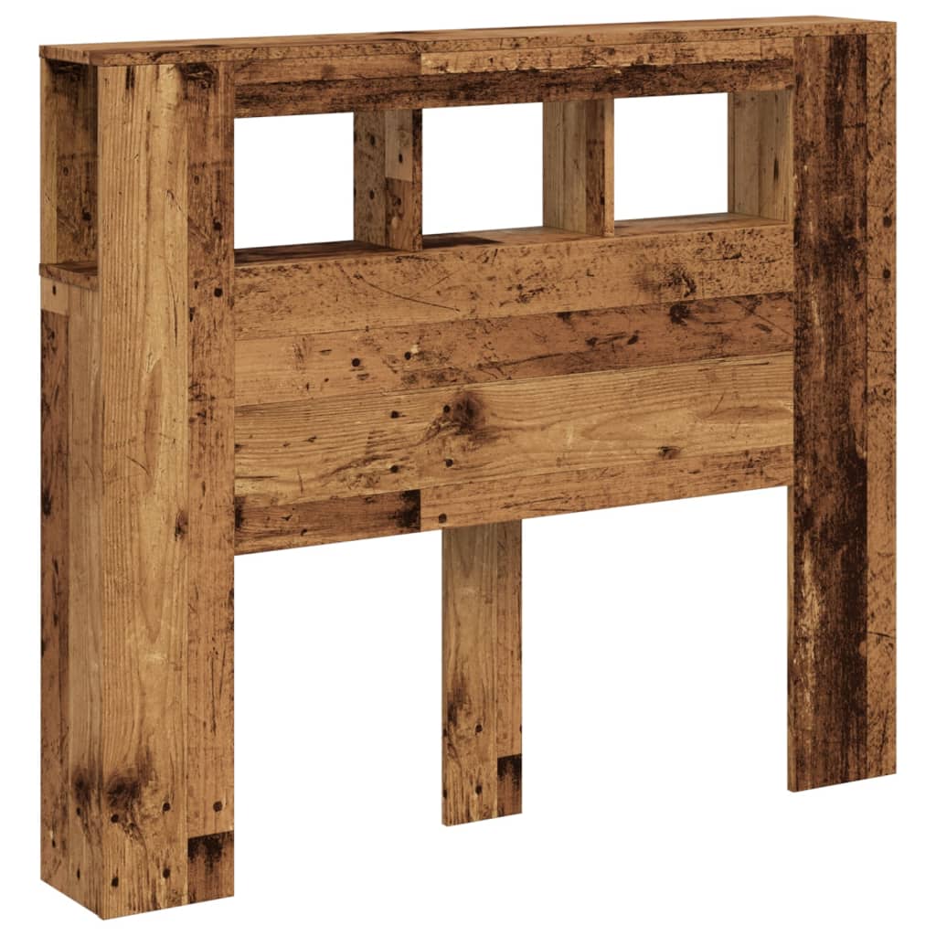 sengegavl med LED 120x18,5x103,5 cm konstrueret træ antikt træ