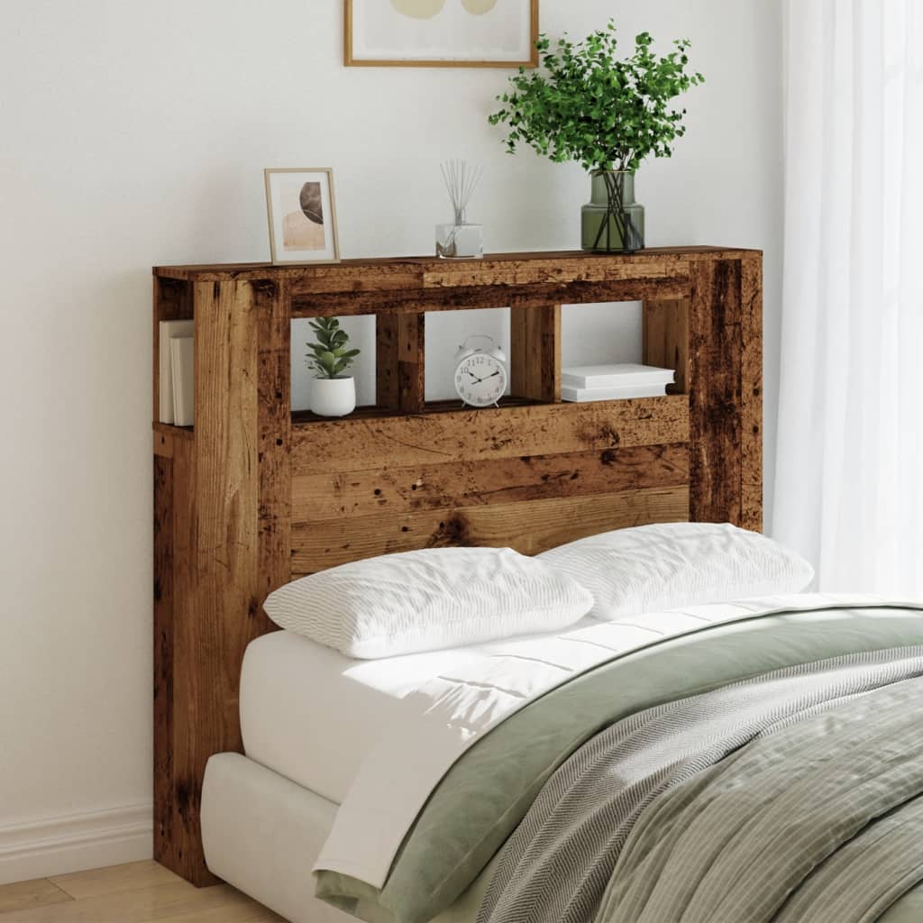 sengegavl med LED 120x18,5x103,5 cm konstrueret træ antikt træ