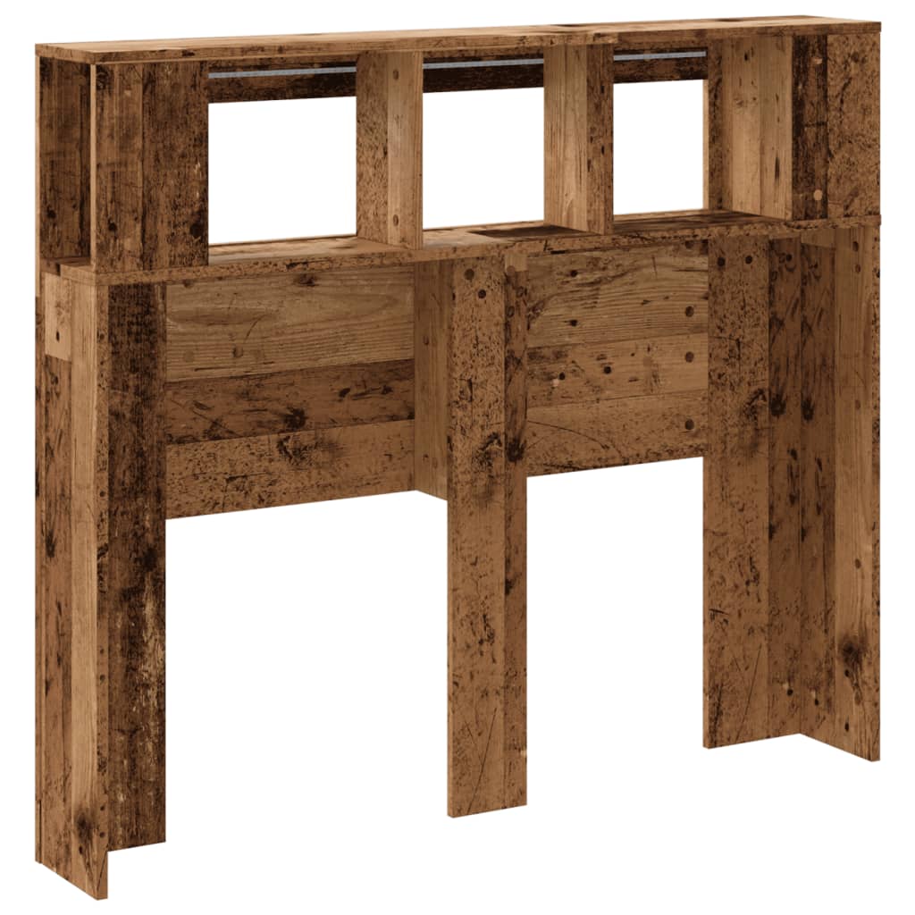 sengegavl med LED 120x18,5x103,5 cm konstrueret træ antikt træ