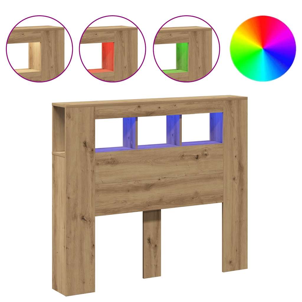 sengegavl m. LED-lys 120x18,5x103,5 cm konstrueret træ kunsteg