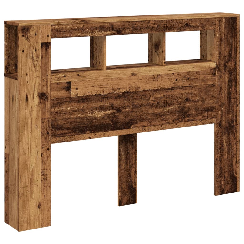 sengegavl med LED 140x18,5x103,5 cm konstrueret træ antikt træ