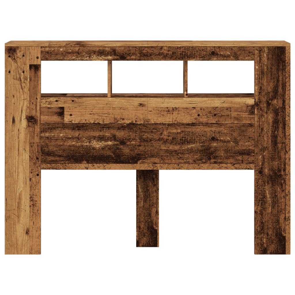 sengegavl med LED 140x18,5x103,5 cm konstrueret træ antikt træ