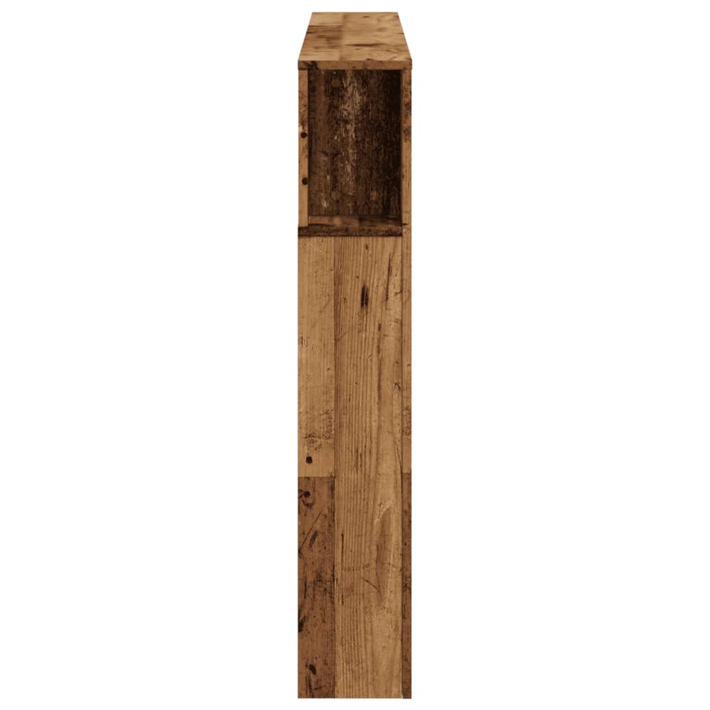 sengegavl med LED 140x18,5x103,5 cm konstrueret træ antikt træ