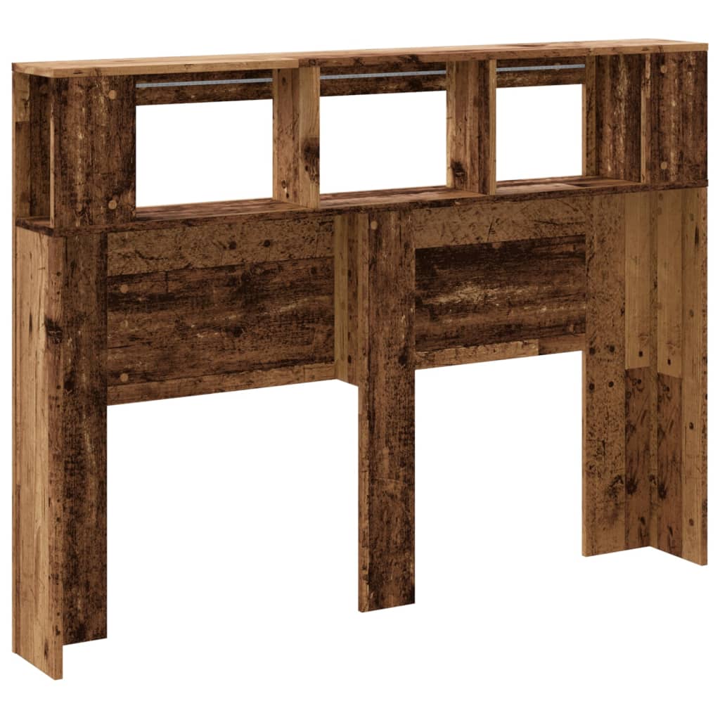 sengegavl med LED 140x18,5x103,5 cm konstrueret træ antikt træ