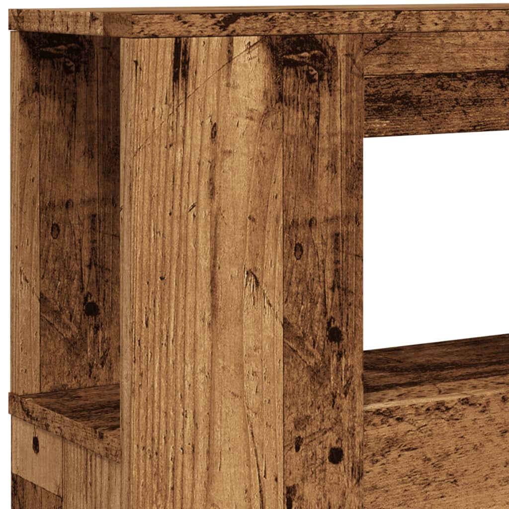 sengegavl med LED 140x18,5x103,5 cm konstrueret træ antikt træ