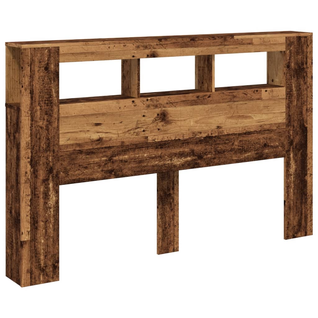 sengegavl med LED 160x18,5x103,5 cm konstrueret træ antikt træ