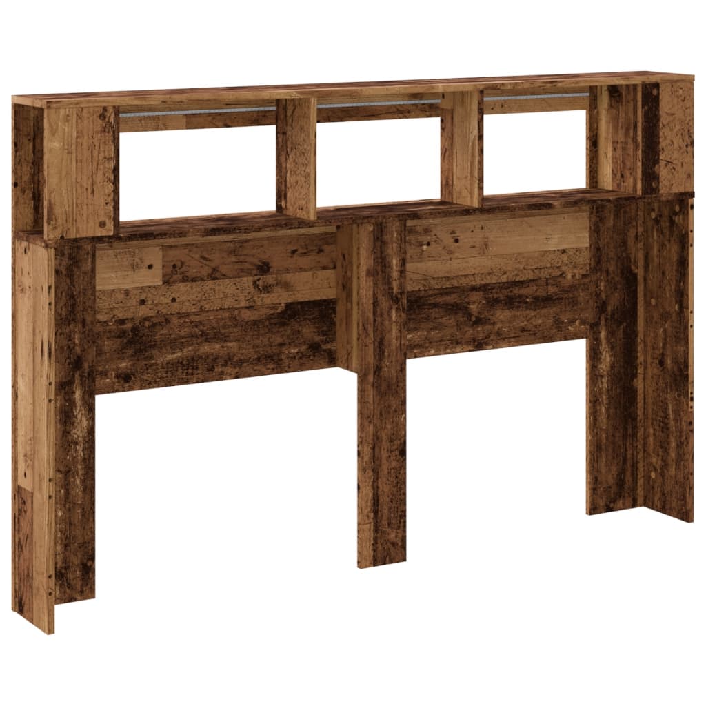sengegavl med LED 160x18,5x103,5 cm konstrueret træ antikt træ
