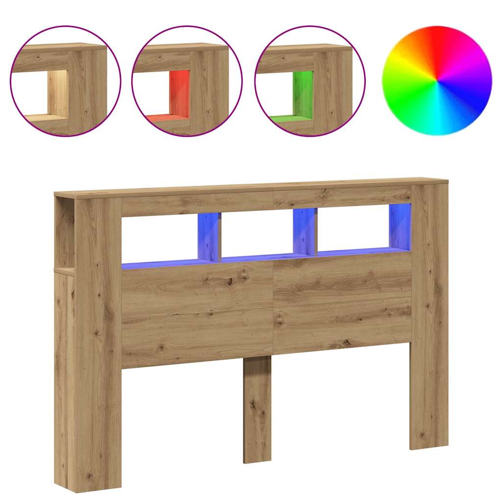 sengegavl m. LED-lys 160x18,5x103,5 cm konstrueret træ kunsteg