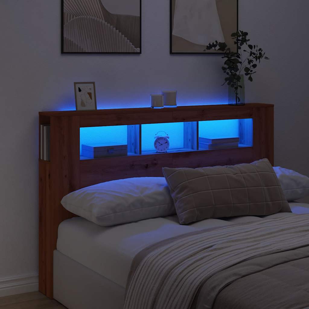 sengegavl m. LED-lys 160x18,5x103,5 cm konstrueret træ kunsteg