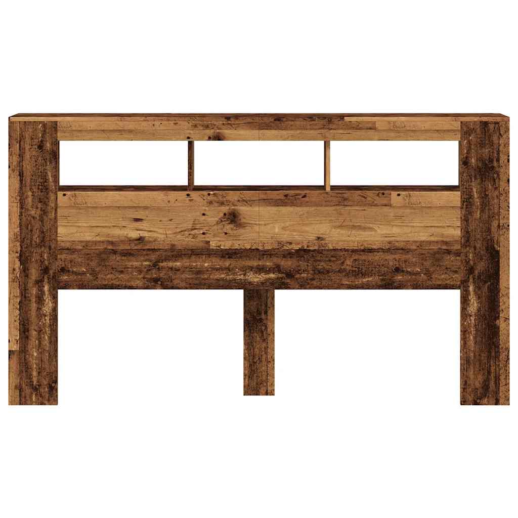 sengegavl med LED 180x18,5x103,5 cm konstrueret træ antikt træ