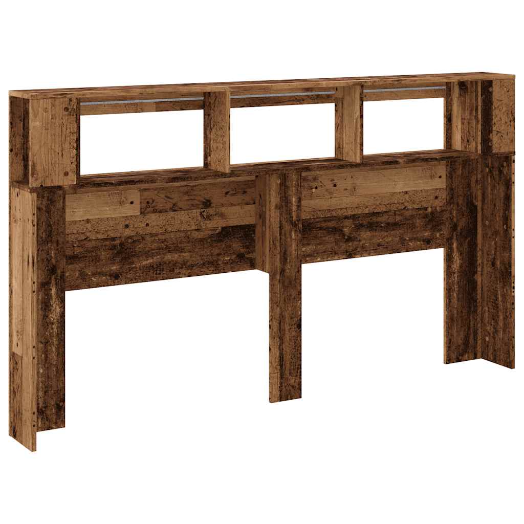 sengegavl med LED 180x18,5x103,5 cm konstrueret træ antikt træ