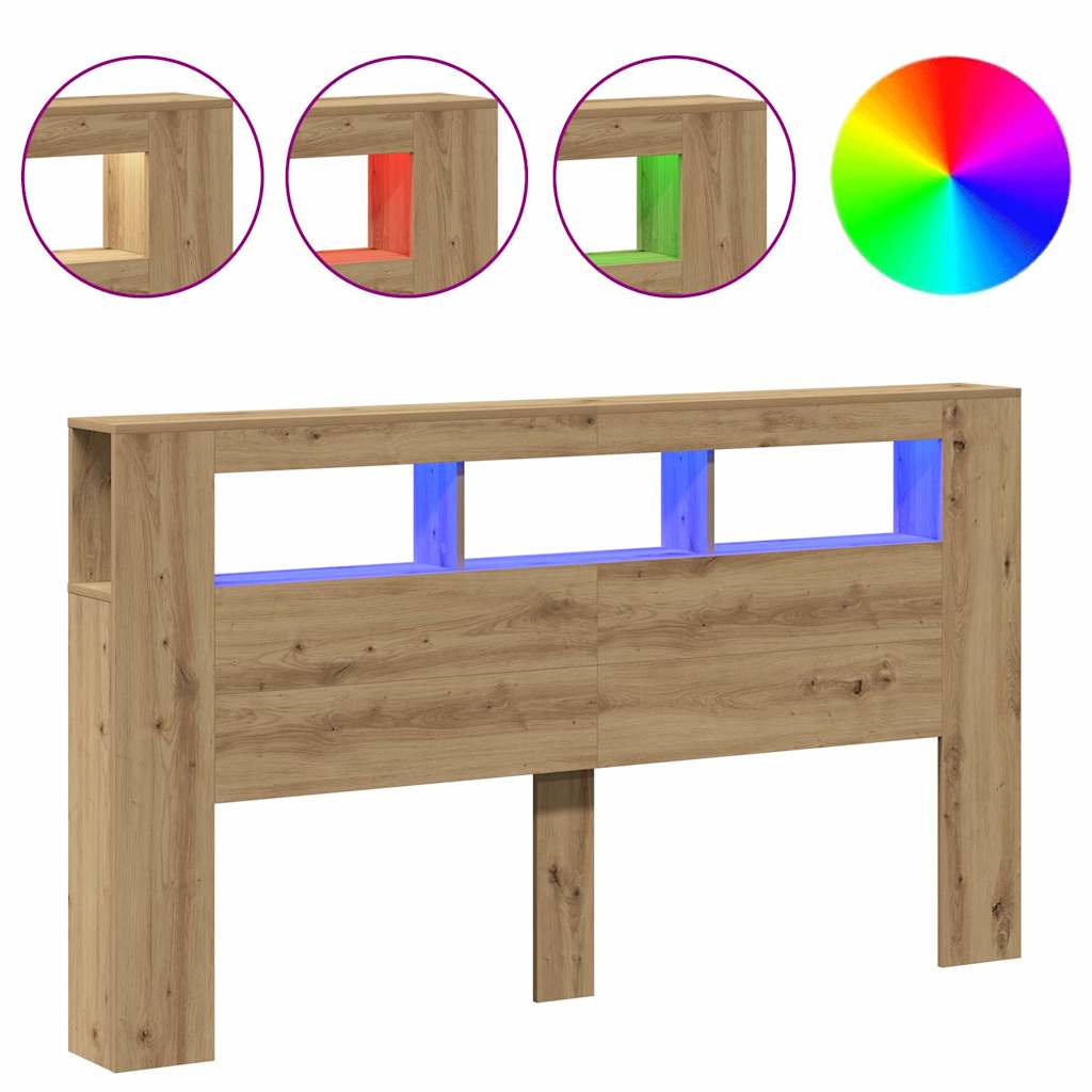 sengegavl m. LED-lys 180x18,5x103,5 cm konstrueret træ kunsteg