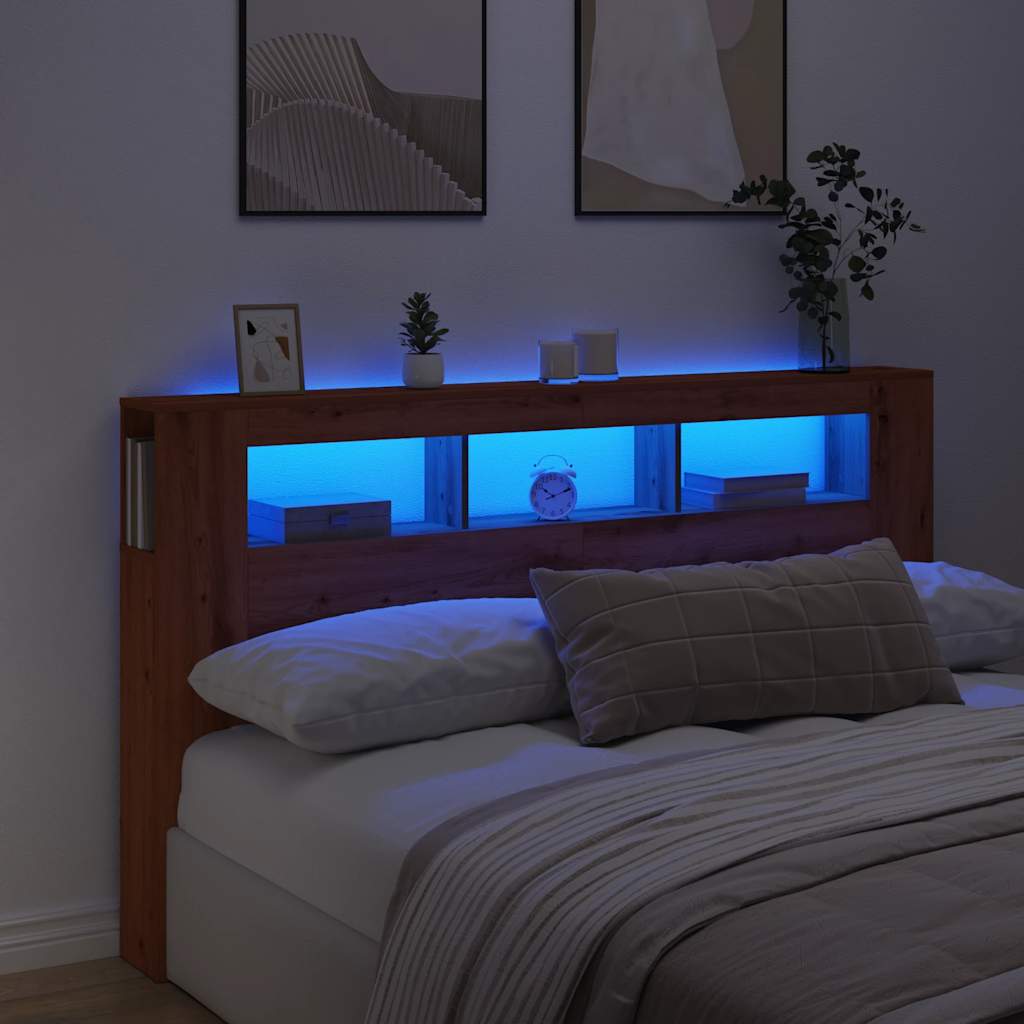 sengegavl m. LED-lys 180x18,5x103,5 cm konstrueret træ kunsteg