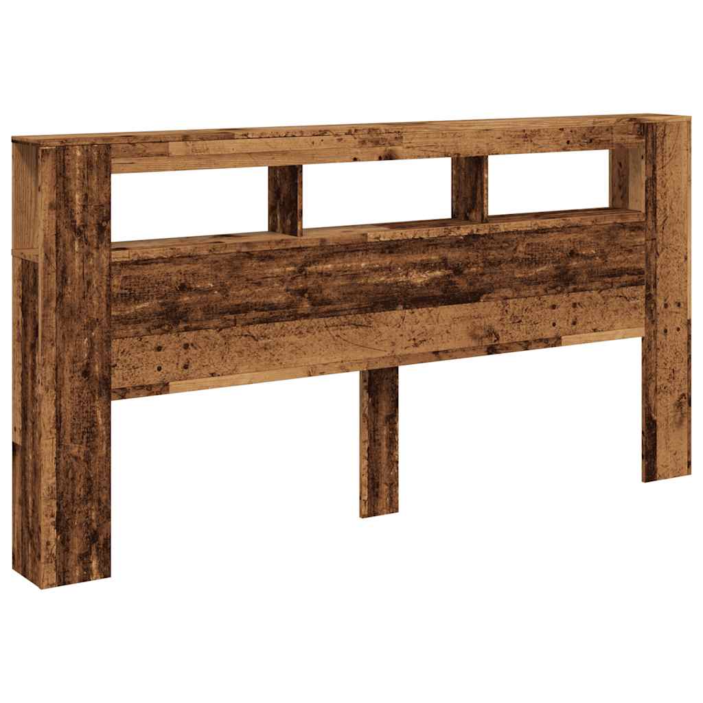 sengegavl med LED 200x18,5x103,5 cm konstrueret træ antikt træ