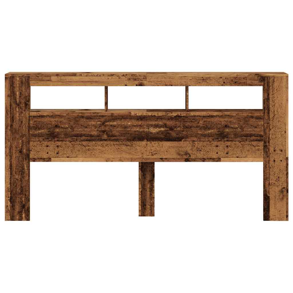 sengegavl med LED 200x18,5x103,5 cm konstrueret træ antikt træ