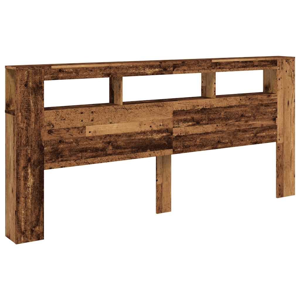 sengegavl med LED 220x18,5x103,5 cm konstrueret træ antikt træ