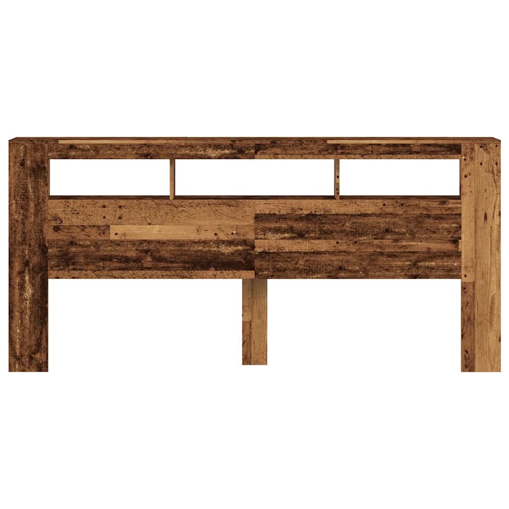 sengegavl med LED 220x18,5x103,5 cm konstrueret træ antikt træ