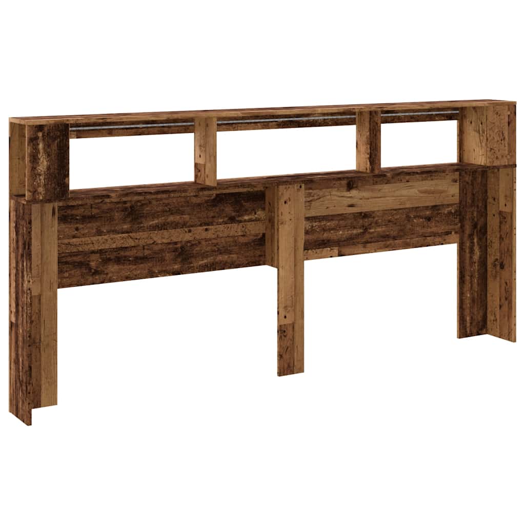 sengegavl med LED 220x18,5x103,5 cm konstrueret træ antikt træ