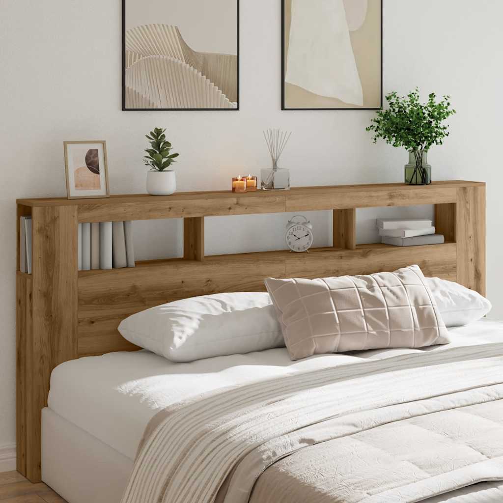 sengegavl m. LED-lys 220x18,5x103,5 cm konstrueret træ kunsteg