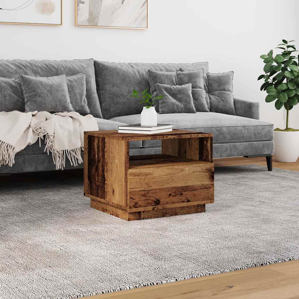sofabord med LED-lys 50x49x40 cm gammelt træ-look