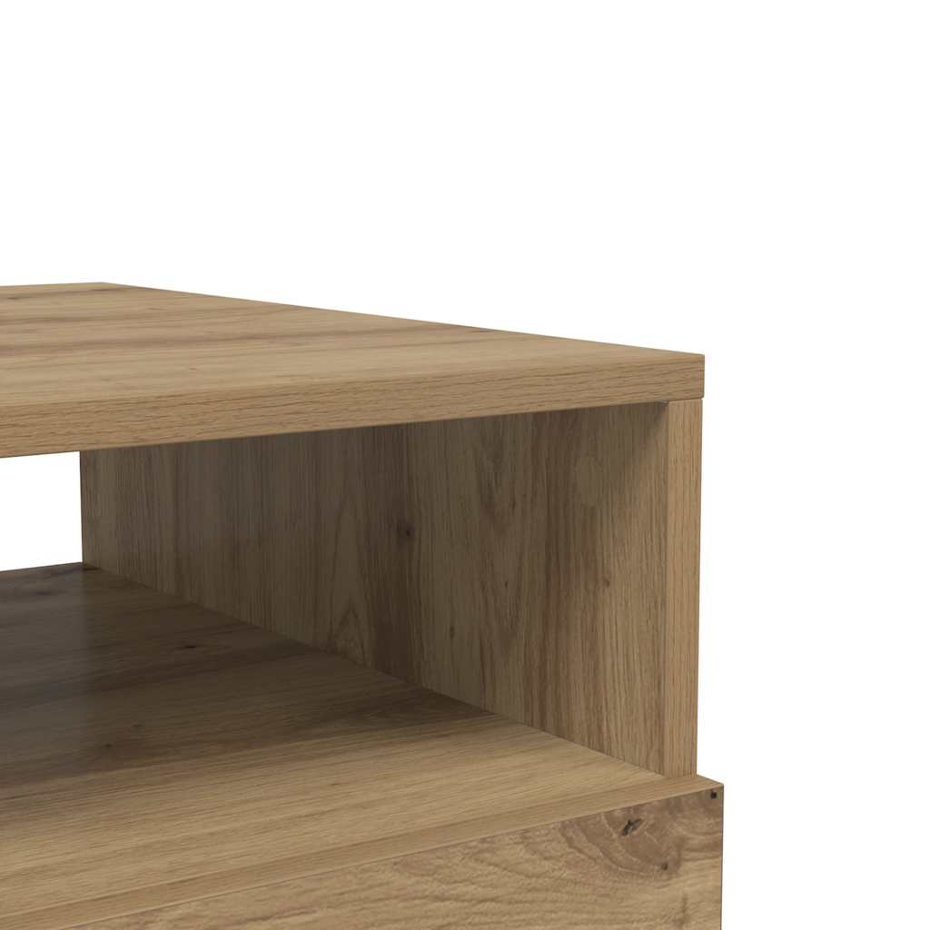 sofabord med LED-lys 90x49x40 cm egetræsfarvet