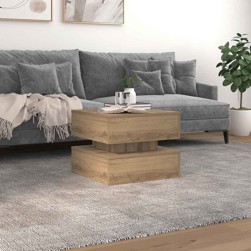 sofabord med LED-lys 50x50x40 cm egetræsfarve