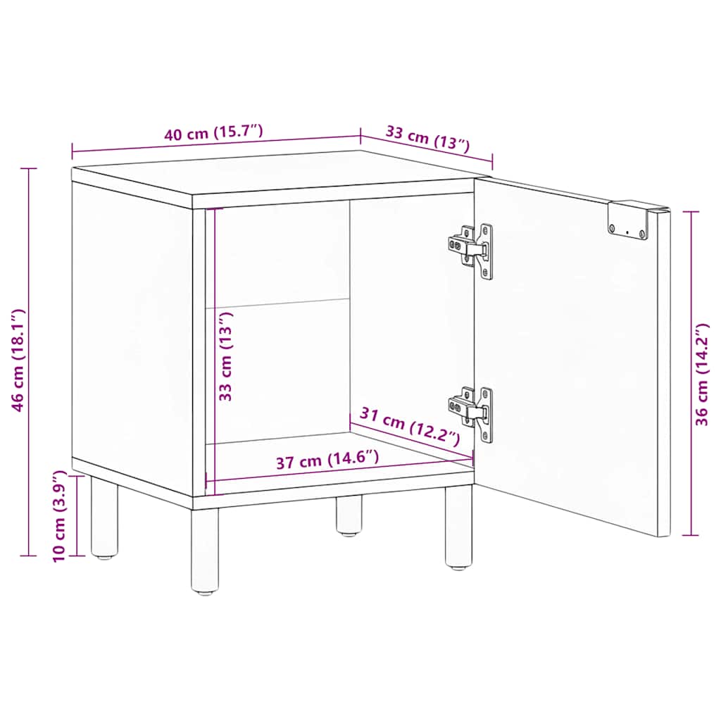 sengeborde 2 stk. 40x33x46 cm massivt mangotræ sort
