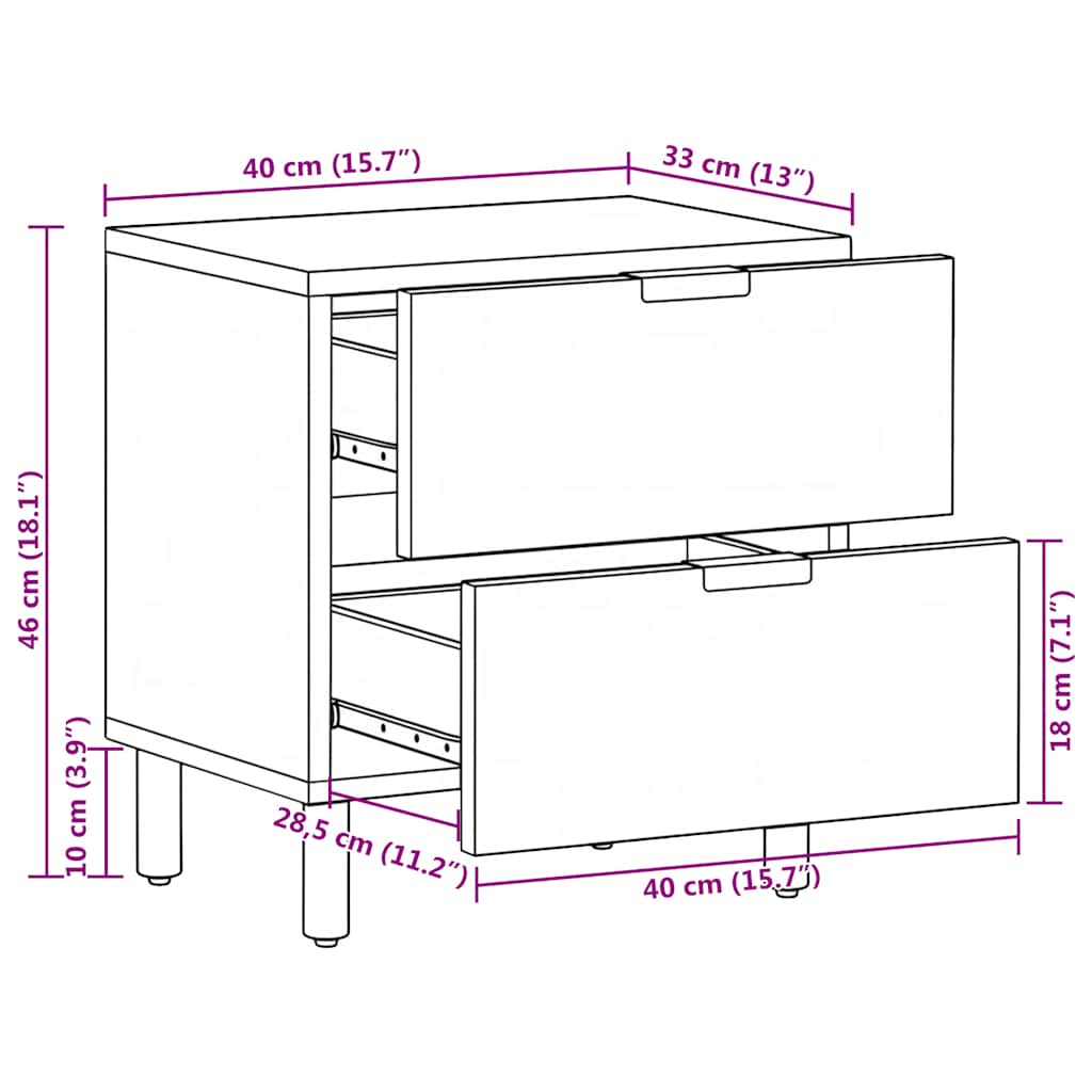 sengebord 40x33x46 cm massivt mangotræ sort
