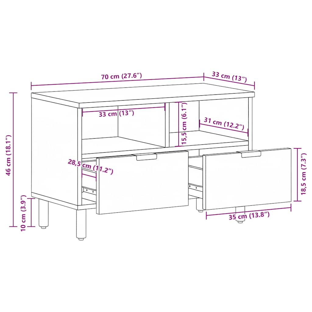 tv-bord 70x33x46 cm konstrueret træ sort