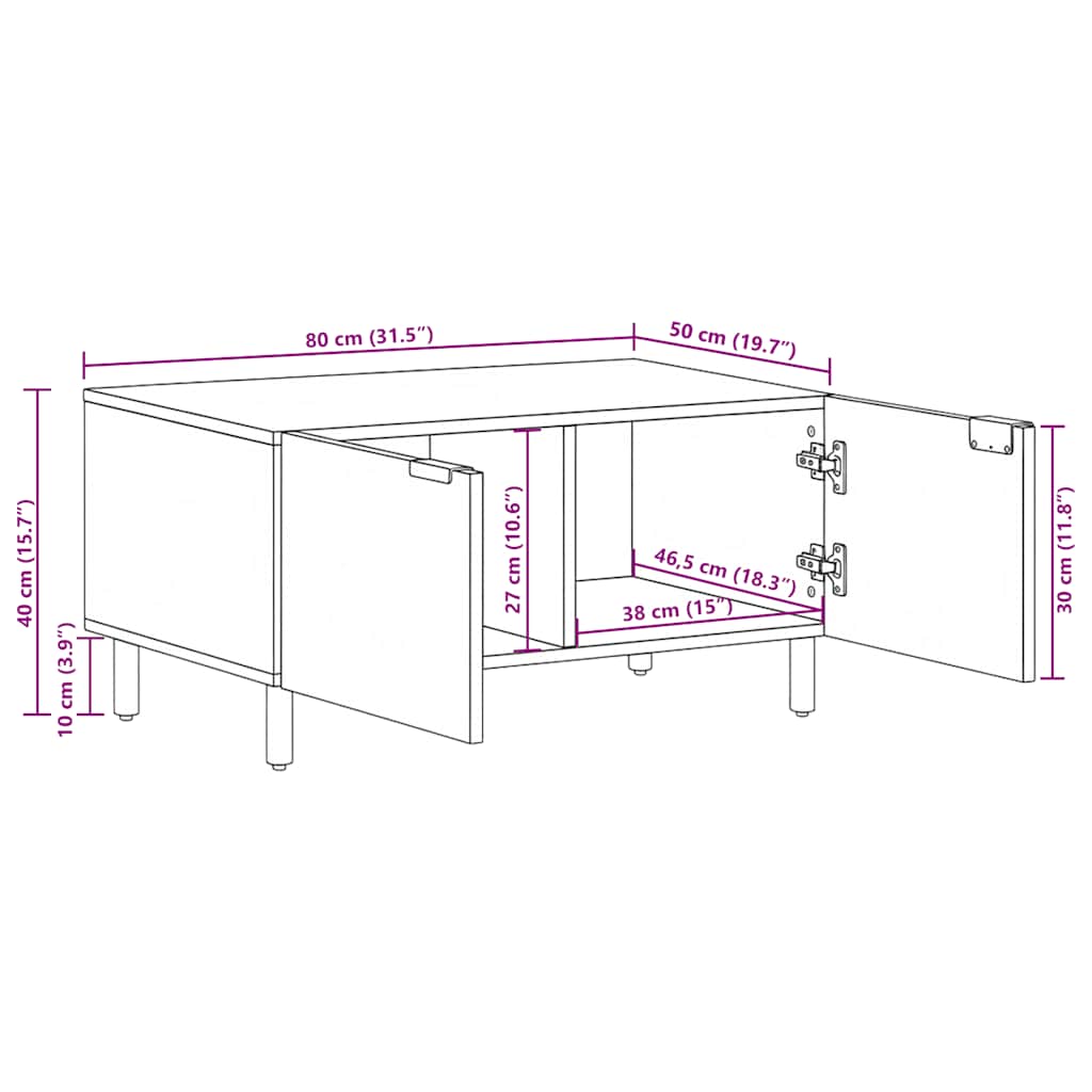sofabord 80x50x40 cm konstrueret træ sort