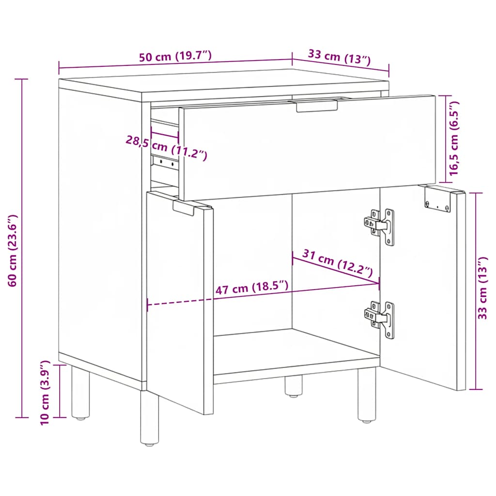 sengebord 50x33x60 cm konstrueret træ sort