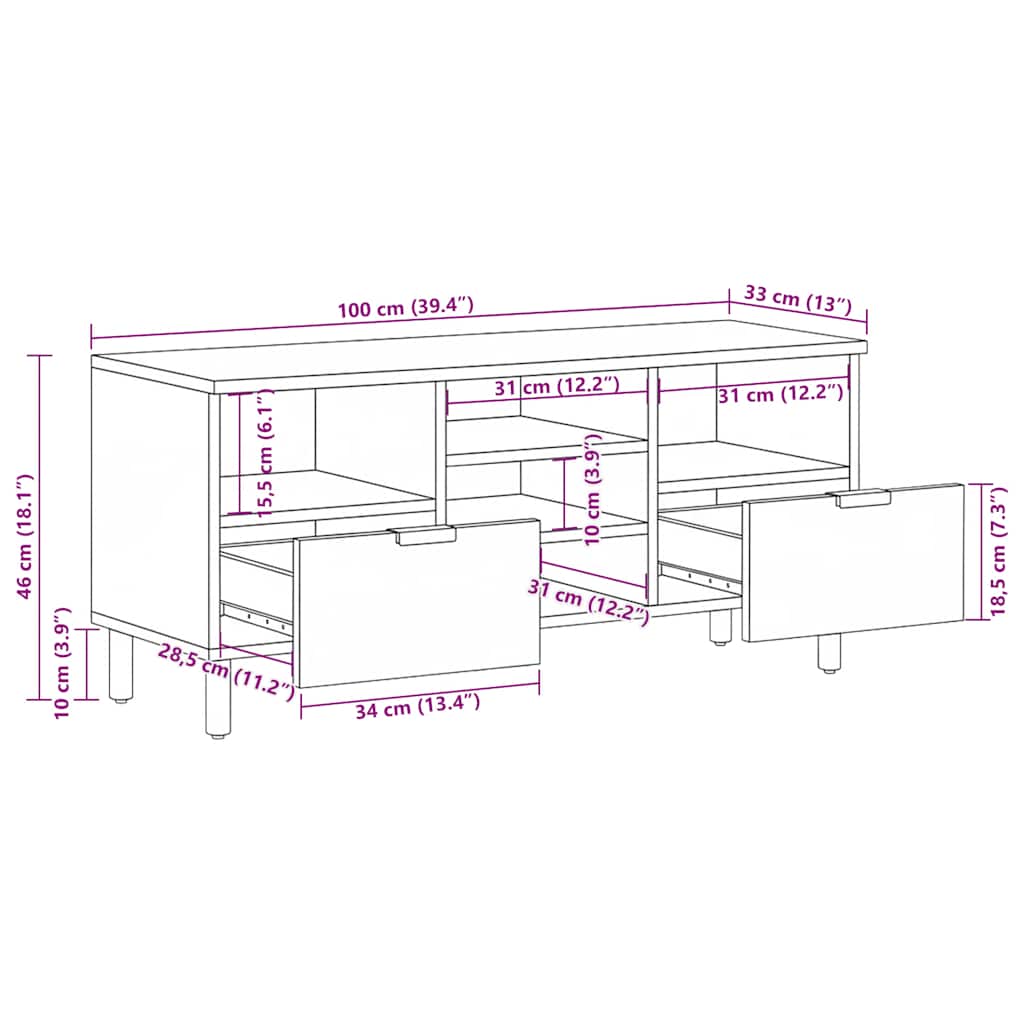 tv-bord 100x33x46 cm konstrueret træ sort