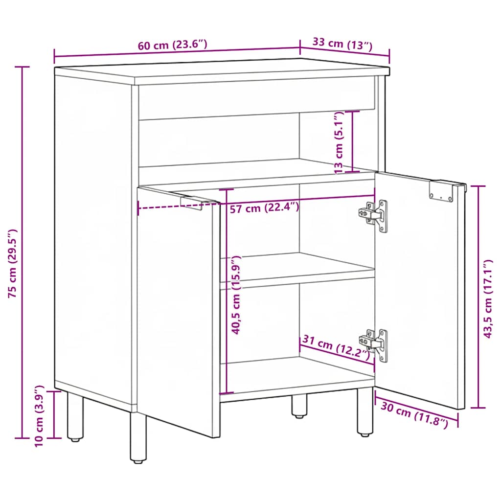 skab 60x33x75 cm konstrueret træ sort