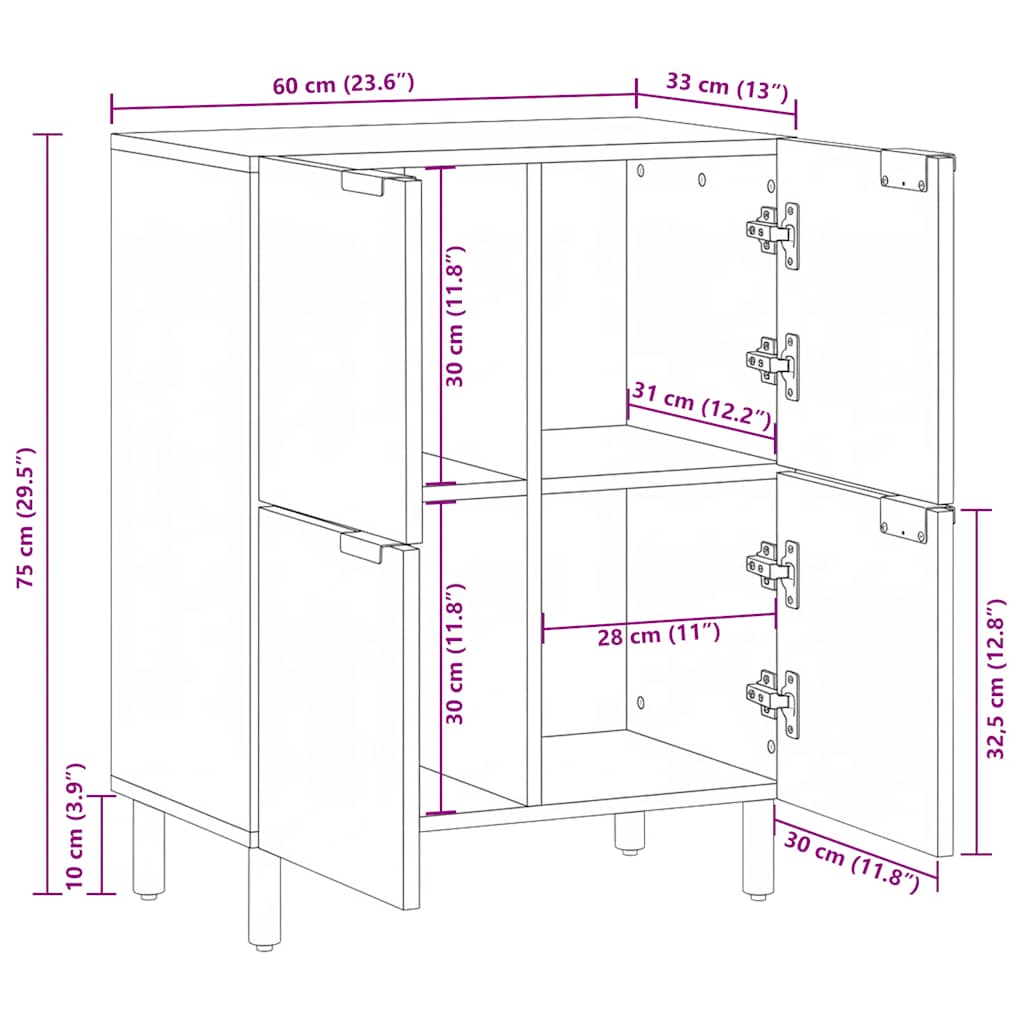 skab 60x33x75 cm konstrueret træ sort