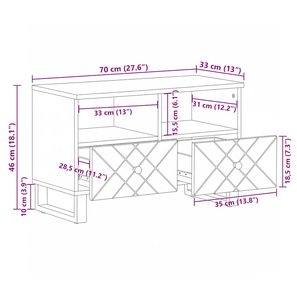 tv-bord 70x33x46 cm massivt mangotræ sort