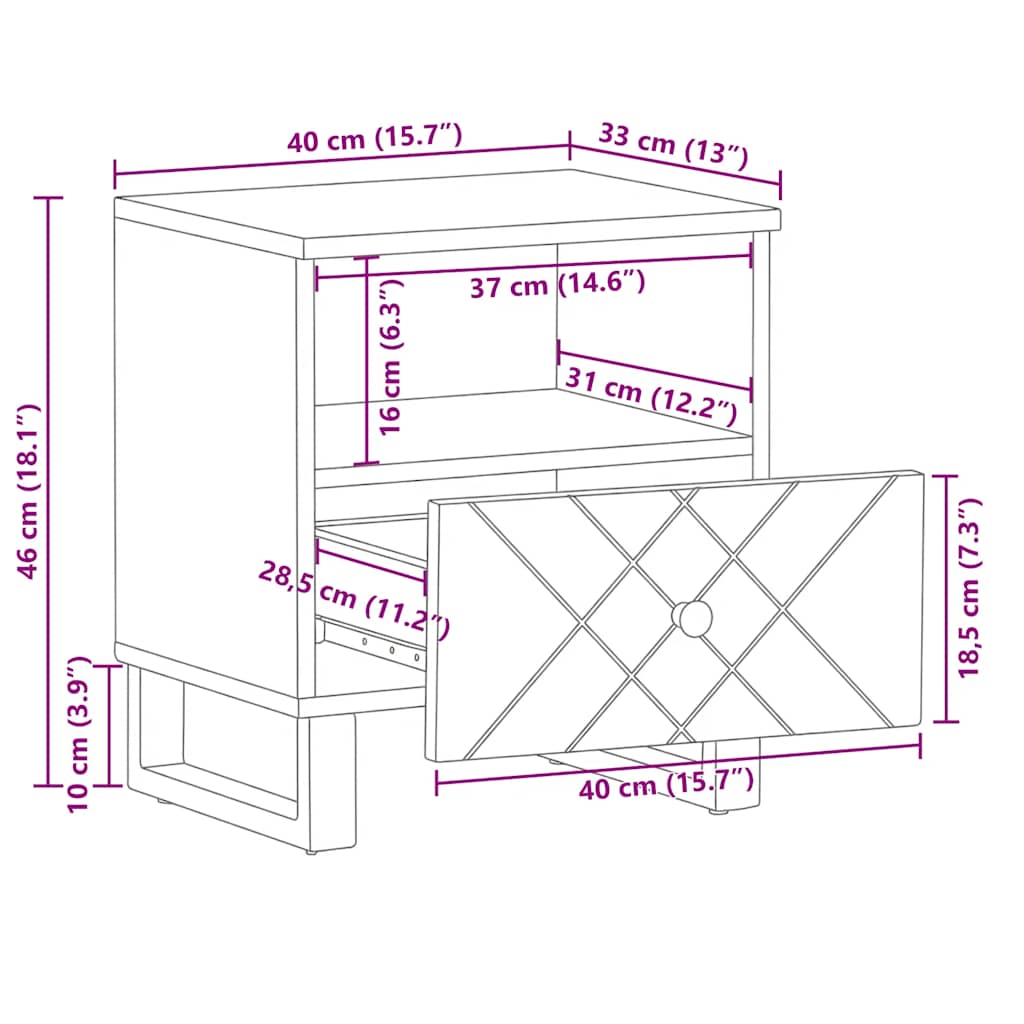 sengebord 40x33x46 cm massivt mangotræ sort
