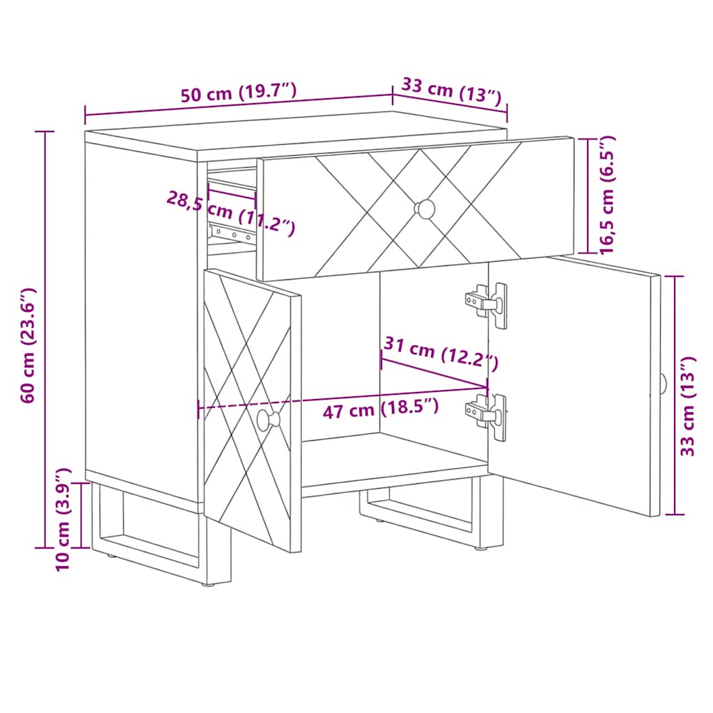 sengebord 50x33x60 cm massivt mangotræ sort