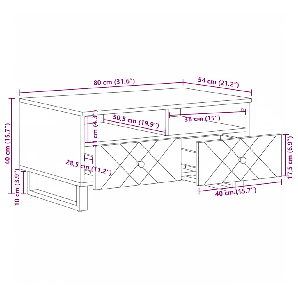 sofabord 80x54x40 cm massivt mangotræ sort