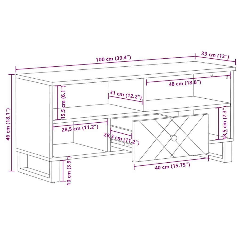 tv-bord 100x33x46 cm massivt mangotræ sort