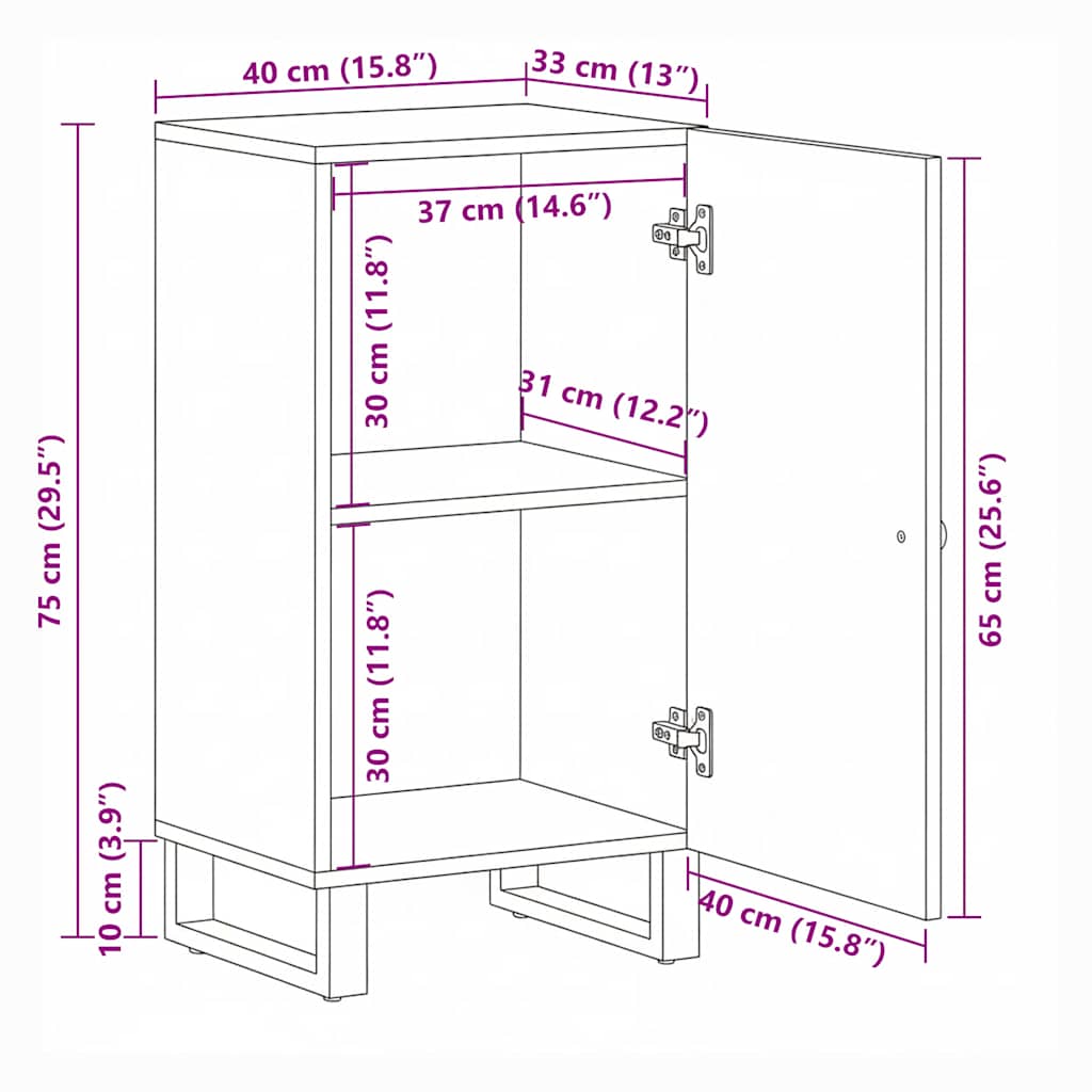 skænk 40x33x75 cm massivt mangotræ sort