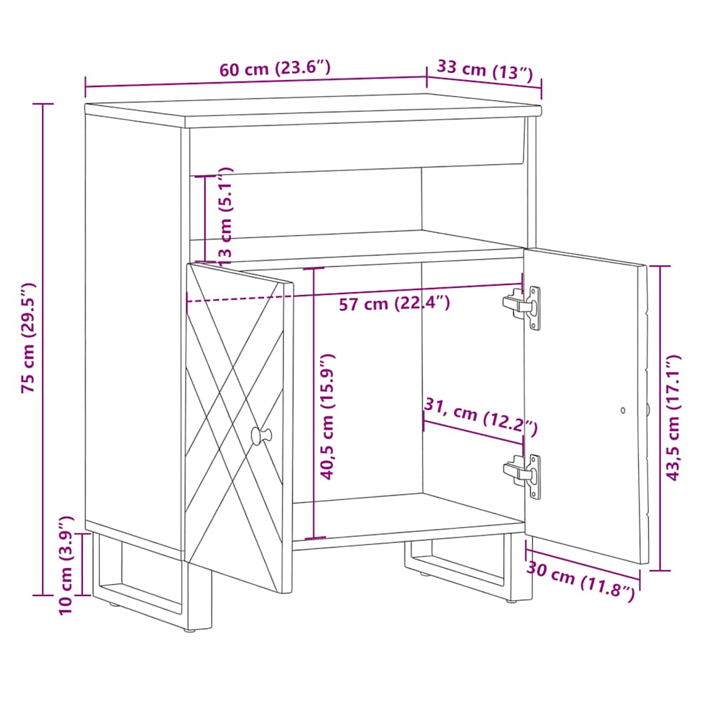 skænk 60x33x75 cm massivt mangotræ sort
